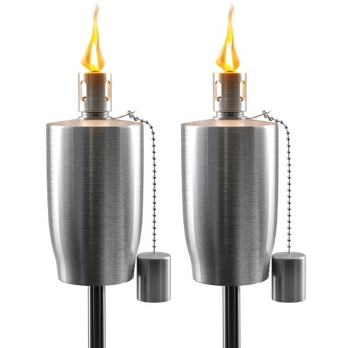 Sorbus 5 ft Set of 2 Stainless Oil Burning Cylinder Shape Steel Torch - Great for backyard decorating and lawn lighting - image 1 of 4