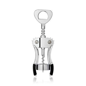 True Spiral Winged Corkscrew, Self Centering Worm, Bottle Opener, Rubber Grip Arms, Silver Finish