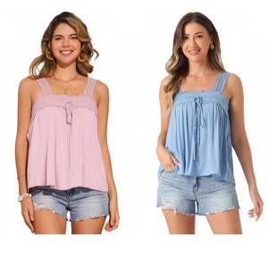 INSPIRE CHIC Women's Square Neck Panel Lace Ruffles Casual Sleeveless Tank Top 2 Packs - 1 of 4