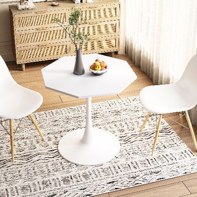 CAVINAS 32" Modern Round Dining Table with Printed White Marble Table Top, End Table for 4, Leisure Coffee Table for Dining Room, Living Room