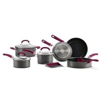 Rachael Ray Create Delicious 11pc Hard Anodized Nonstick Cookware Set Burgundy Handles - Thumbnail 2