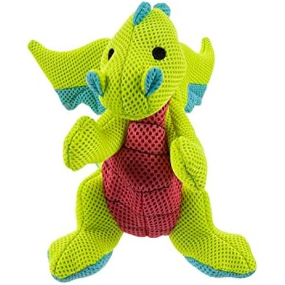 goDog Mesh Dragons Squeaky Plush Dog Toy, Double Chew Guard Technology - Green, Small
