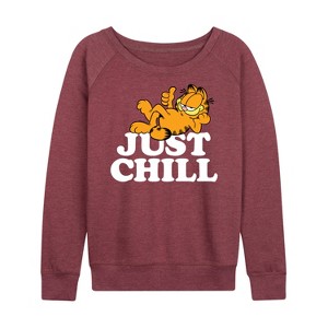 Women's - Garfield - Just Chill Lightweight French Terry Wide Neck Long Sleeve Shirt - 1 of 4