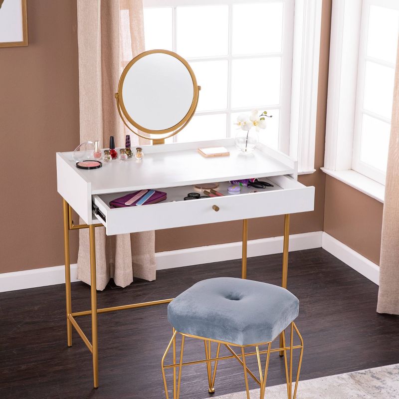 Randburg Vanity Table with Mirror White/Gold - Aiden Lane, 4 of 12