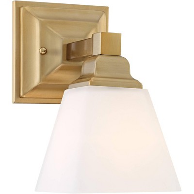 Regency Hill Wall Light Sconce Warm Brass Hardwired 9" High Fixture Etched Opal Glass for Bedroom Bathroom Hallway