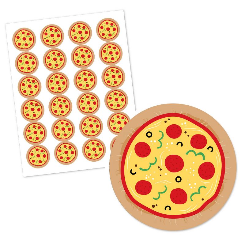 Big Dot of Happiness Pizza Party Time - Baby Shower or Birthday Party Circle Sticker Labels - 24 Count, 2 of 5