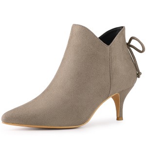 Allegra K Women's Pointed Toe Back Bow Side Zipper Kitten Heel Ankle Booties - 1 of 4