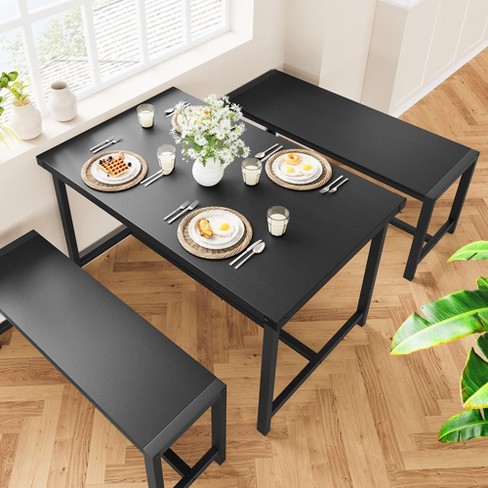 Dining Table Set For 4 Kitchen Table With 2 Metal Wood Benches Rectangular Room Dining Table Set For Small Space Apartment Studio Rustic Black Target