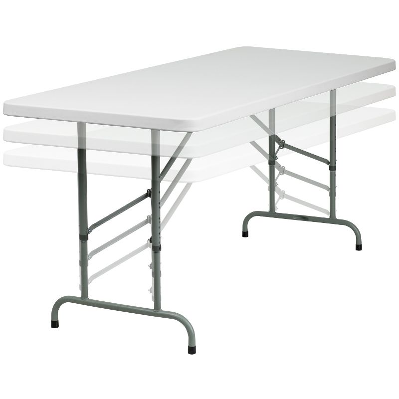 Flash Furniture 6-Foot Height Adjustable Granite White Plastic Folding Table, 6 of 11