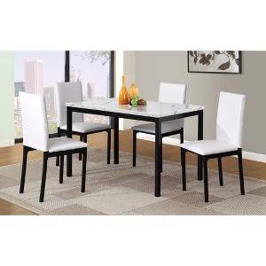 Roundhill Furniture Citico Metal Dinette Set with Laminated Faux Marble Top, White Table with White Chairs, 5 Piece - 1 of 4