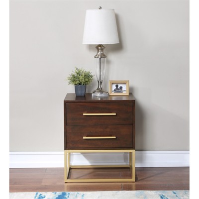 Maxine Dark Cherry and Gold Birch Veneer 2-Drawer Nightstand