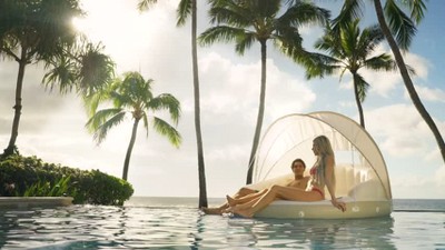 Silver Inflatable 18-Pocket Suntanner Pool Lounger with Headrest