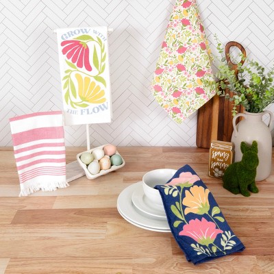 John Ritzenthaler Co. 100% Cotton Kitchen Towels, Floral Tulips Spring – Absorbent Dish Towels for Drying & Cleaning – Soft & Durable (Set of 4)