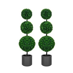 3' Artificial Triple Ball Topiary Trees with Gray Planter Pot, Set of 2 - 1 of 4