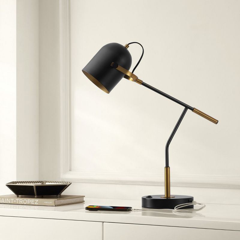 Mulaney 22 Inch Table Lamp with USB Port - Black/Brass - Safavieh., 3 of 5