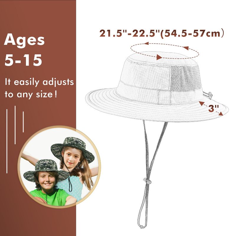 Tirrinia Boonie Sun Hat for Kids, Fishing Safari Wide Brim Hat for Toddler, Bucket Hats Boys Girls for Summer Essentials, Children's Day Gift Ideas, 5 of 7