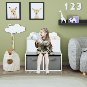 Kumasinova Kids Bookshelf with Blackboard Side/2 Storage Bins,Bear Shaped Bookcase with 3/1-Tier Storage,Toy Organizer for for Toddler in Bedroom - 1 of 4