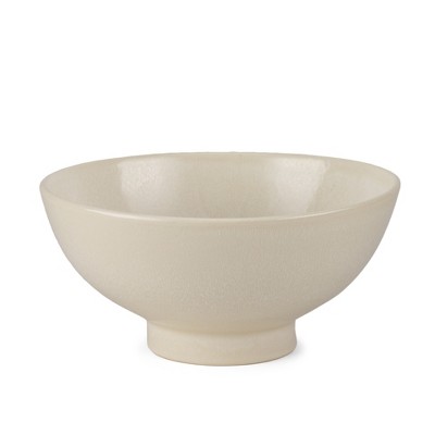 HomeRoots 12" Cream Ceramic Round Pedestal Centerpiece Bowl