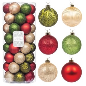 Every Day is Christmas Round 50ct 2.24"/57mm Shatterproof Christmas Tree Ornaments Set, Christmas Tree Balls Decoration - 1 of 4