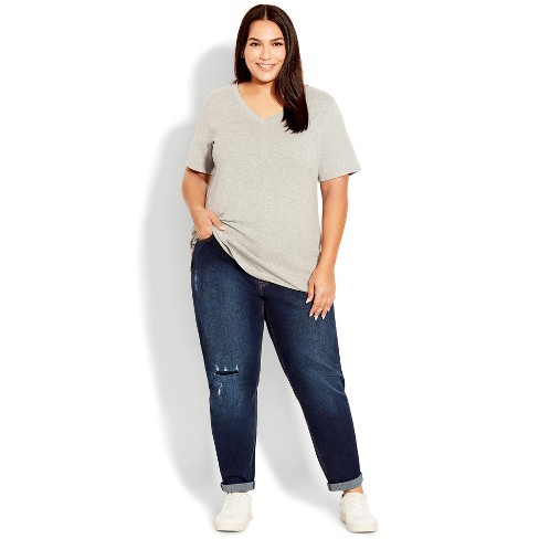 Avenue  Women's Plus Size Slit Denim Capri - Medium Wash - 18w : Target