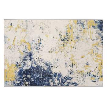 Whizmax Abstract Modern Area Rug, Washable Foldable Soft Rugs with Non-Slip Backing, Stain Resistant Carpet,Yellow Blue