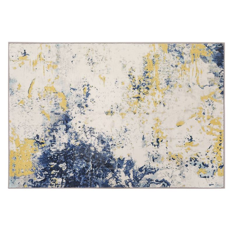 Whizmax Abstract Modern Area Rug, Washable Foldable Soft Rugs with Non-Slip Backing, Stain Resistant Carpet,Yellow Blue, 1 of 5