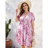 Plus Size Women's V Neck Short Sleeve Dress with Belt Flowy Casual Summer Day Dress - 2 of 4
