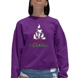 LA Pop Art Meowy Christmas Tree - Women's Word Art Crewneck Sweatshirt - 1 of 4