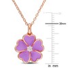 EVERLY JEWELRY | Rose Plated Sterling Silver 1/10ct TGW White Topaz Purple Enamel Plated Flower Pendant With Chain, 17 inc - 2 of 4