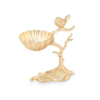Classic Touch 3.5"D Gold Centerpiece Bowl on Branch Base with Bird