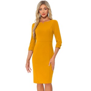 INSPIRE CHIC Women's 3/4 Sleeve Split Neck Wear to Work Business Sheath Dresses - 1 of 4
