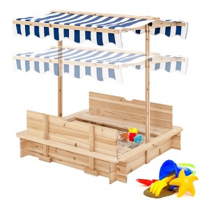 Safstar Kids Wooden Sandbox with Canopy & Foldable Bench Seats - 1 of 4