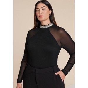 ELOQUII Embellished Top With Sheer Sleeves - 1 of 4