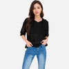 Anna-Kaci Women's Textured Knit Hooded Pullover with Short Sleeves and Drawstring Detail - 4 of 4