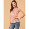 Allegra K Women's Summer Floral Chiffon Tie V Neck Ruffled Short Sleeve Shirt - 4 of 4