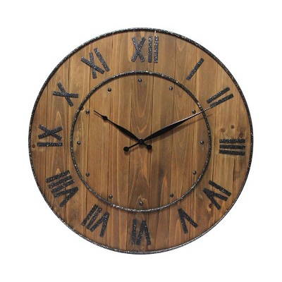 23" Wine Barrel Wood/Metal Wall Clock Brown - Infinity Instruments