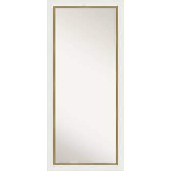 29" x 65" Non-Beveled Eva White Gold Full Length Floor Leaner Mirror - Amanti Art