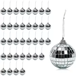 Okuna Outpost 36 Pack Disco Ball Christmas Tree Ornaments, Christmas Decorations Holiday Decor, 2 In, Silver
