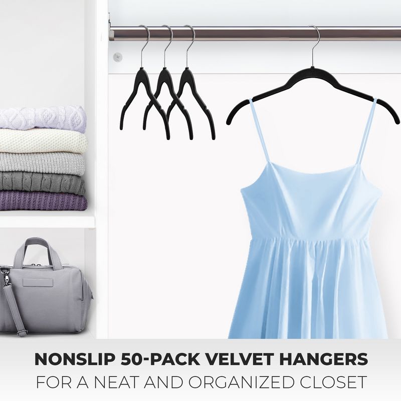 OSTO 50 Pack Premium Velvet Shirt Hangers, Non-Slip Standard Hangers with Notches, Thin/Space Saving 360 Degree Stainless Steel Hook, 2 of 5