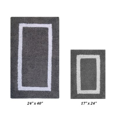 Hotel Bath Rug 100% Premium Cotton Tufted Weave Two Tone Reversible 2 Piece Bathroom Rug Set, Super Soft & Water Absorbent, Machine Washable Bathmat