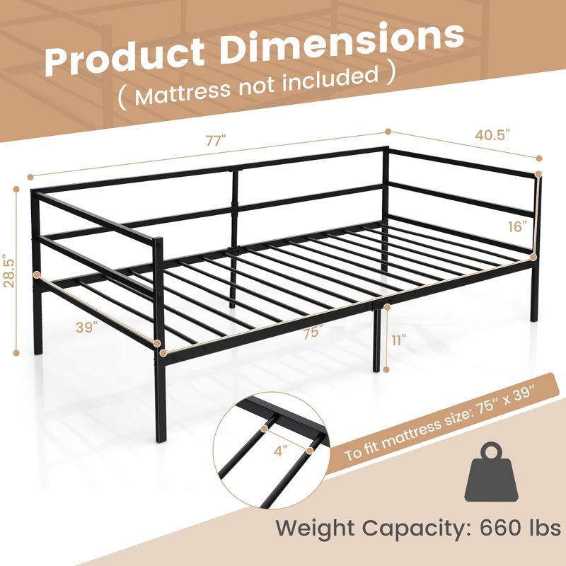Costway Twin Daybed Sofa Bed Frame Metal Platform with Headboard for Guest - Living Room, 4 of 11