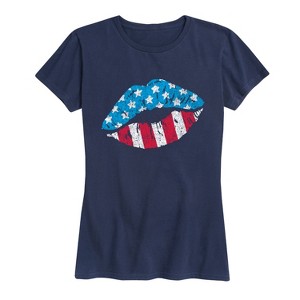 Women's - Instant Message - USA Flag Lip Print Short Sleeve Graphic T-Shirt - 1 of 4