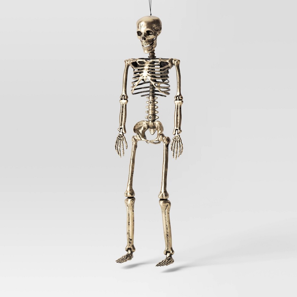 36" Posable Skeleton Halloween Decorative Prop Shiny Champagne with Weathered Finish - Hyde and EEK! Boutique™