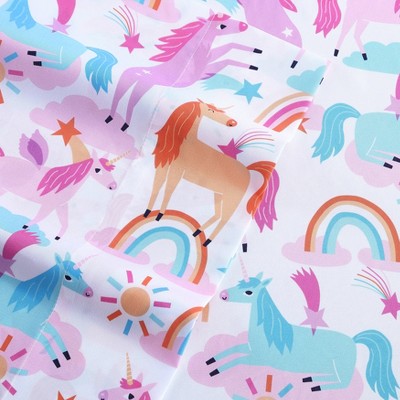 Pink Unicorn Print Microfiber Full Sheet Set