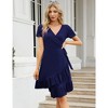 Midi Dress for Women Summer Short Sleeve Business V Neck A-Line Flowy Ruffle Elegant Wedding Guest Midi Dresses - 2 of 4
