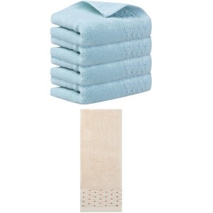 REGALWOVEN 5 Pack Embroidery Pattern Cotton Hand Towels Set Bathroom, Kitchen 14" x 30" - 1 of 4