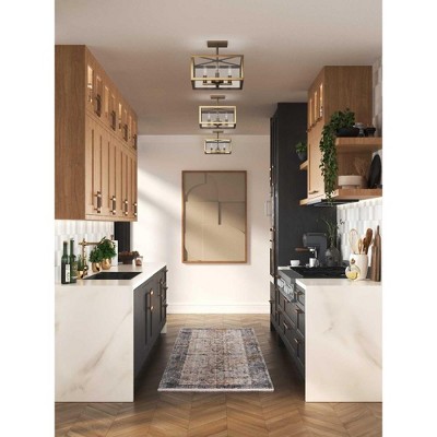 Hillcrest 13'' Vintage Brass Semi-Flush Mount with Glass Panels