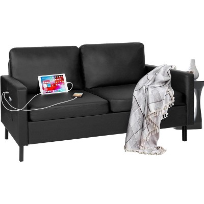 72“ 3-Seater Sectional Sofa with USB Ports, Mid-Century Modern Couch for Small Spaces, Living Room, Bedroom, Apartment – Dark Grey
