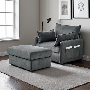 55" Corduroy Chaise Lounge with Ottoman, USB Ports & Phone Holder - 1 of 4