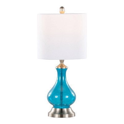 Jasmine 22" Blue Seeded Glass Table Lamp with White Linen Shade
